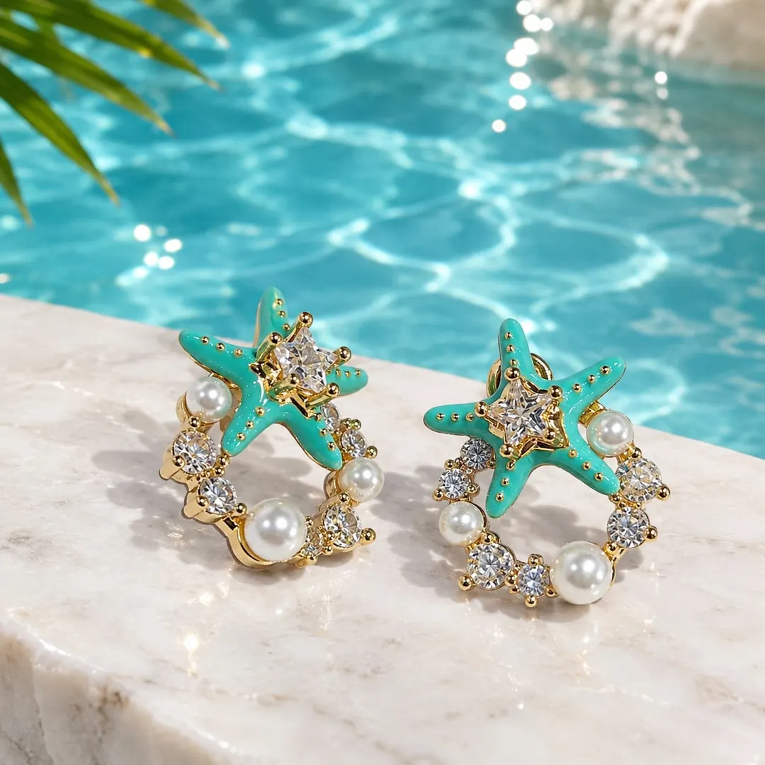 GREEN STARFISH PEARL DANGLE EARRING