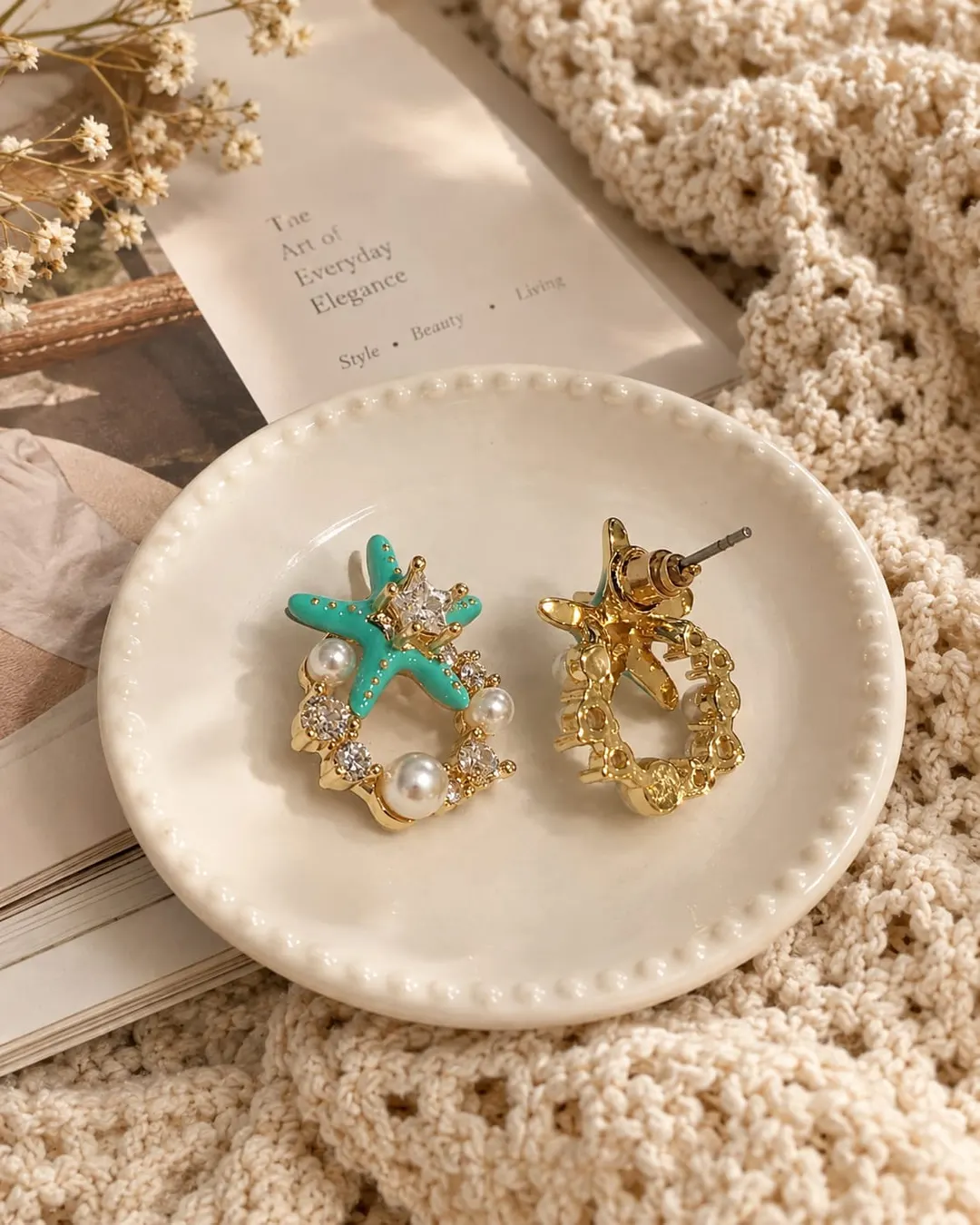 GREEN STARFISH PEARL DANGLE EARRING