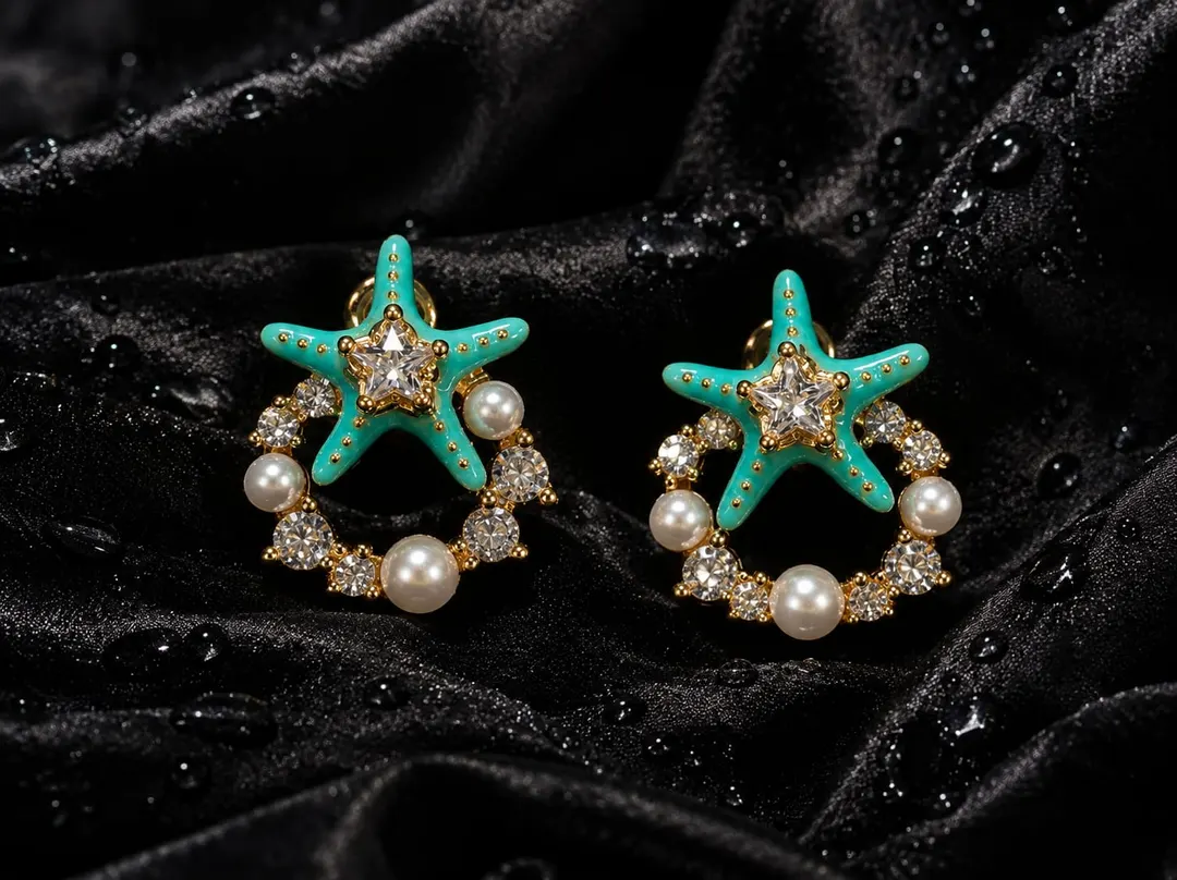 GREEN STARFISH PEARL DANGLE EARRING