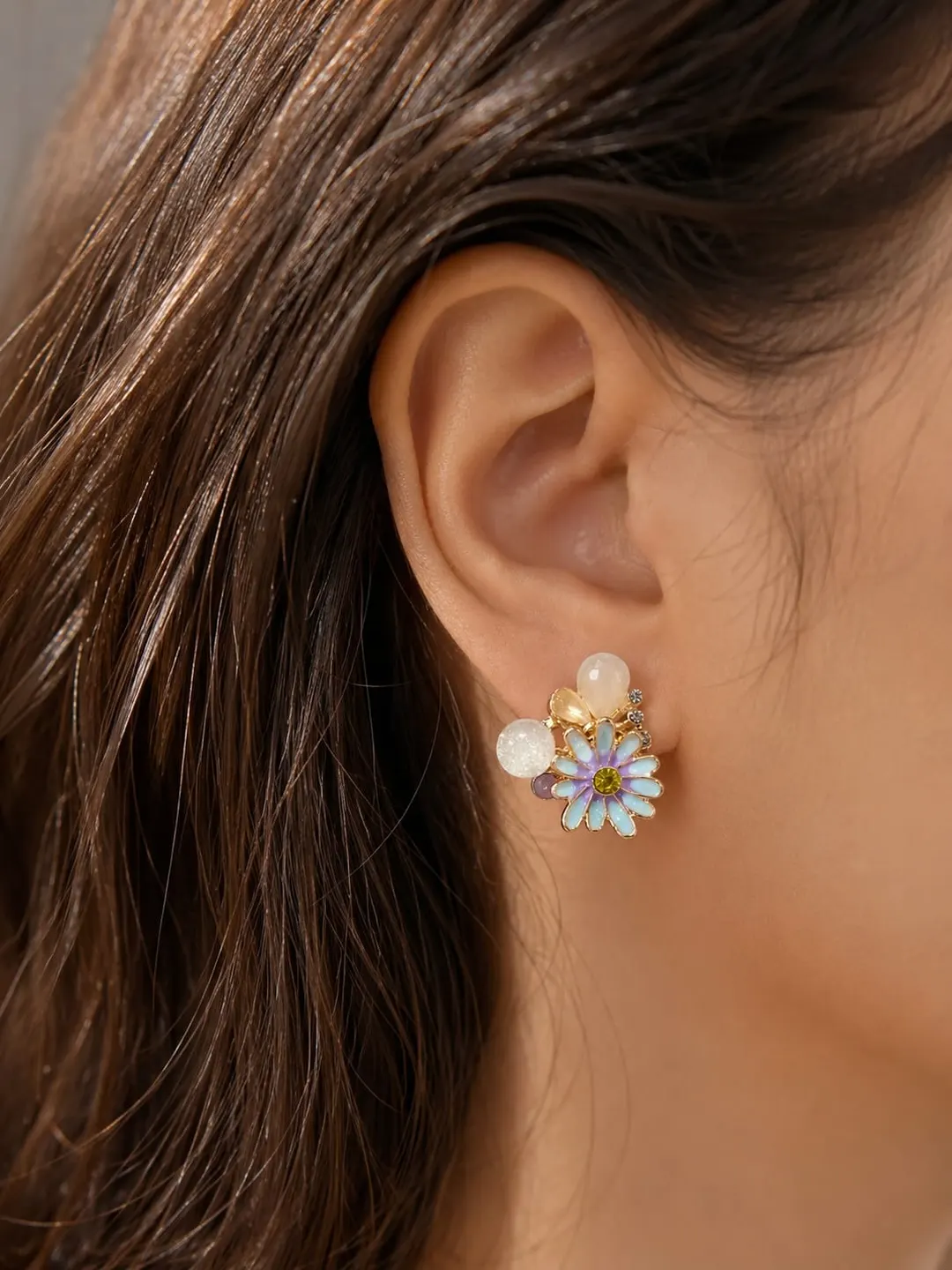 BLUE & PURPLE ENAMEL FLOWER STUD EARRINGS