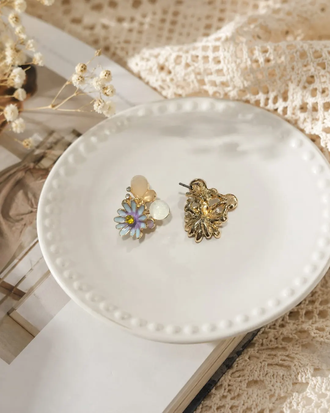 BLUE & PURPLE ENAMEL FLOWER STUD EARRINGS