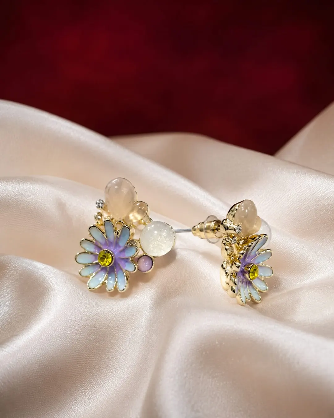BLUE & PURPLE ENAMEL FLOWER STUD EARRINGS