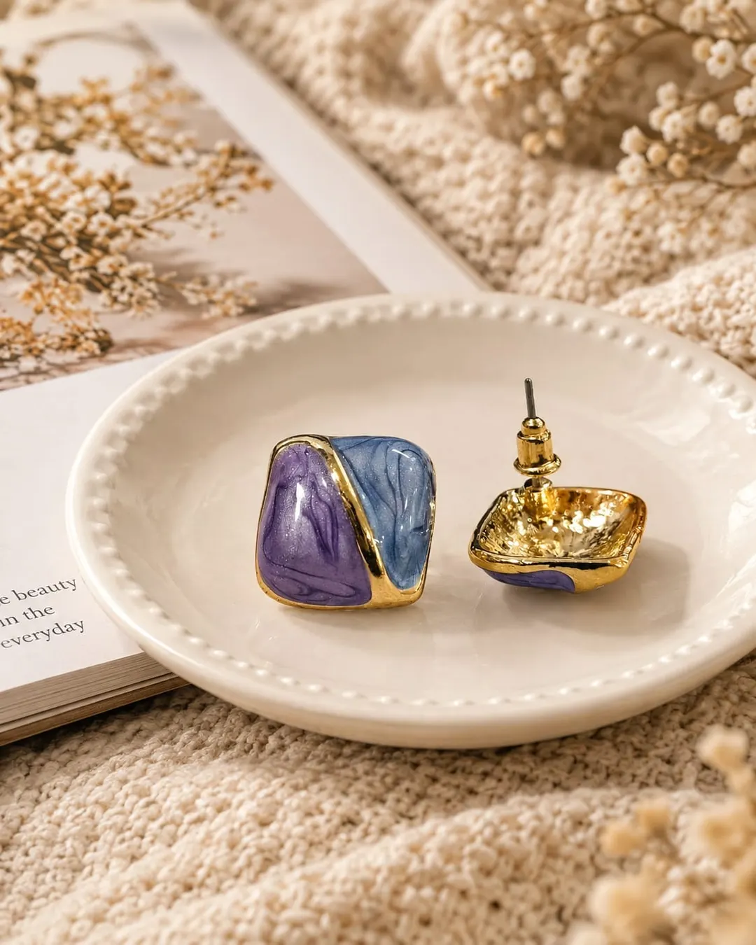 CUTE BLUE & PURPLE  SQUARE SHAPED  EARRINGS
