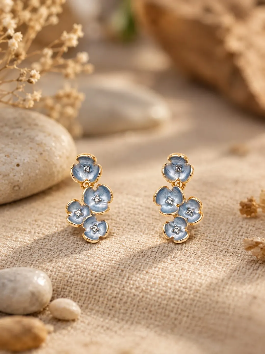 LIGHT BLUE FLOWER CLUSTER DANGLE EARRING 