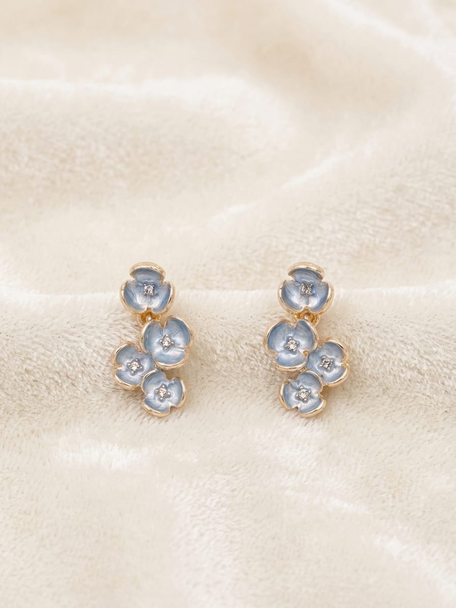 LIGHT BLUE FLOWER CLUSTER DANGLE EARRING 