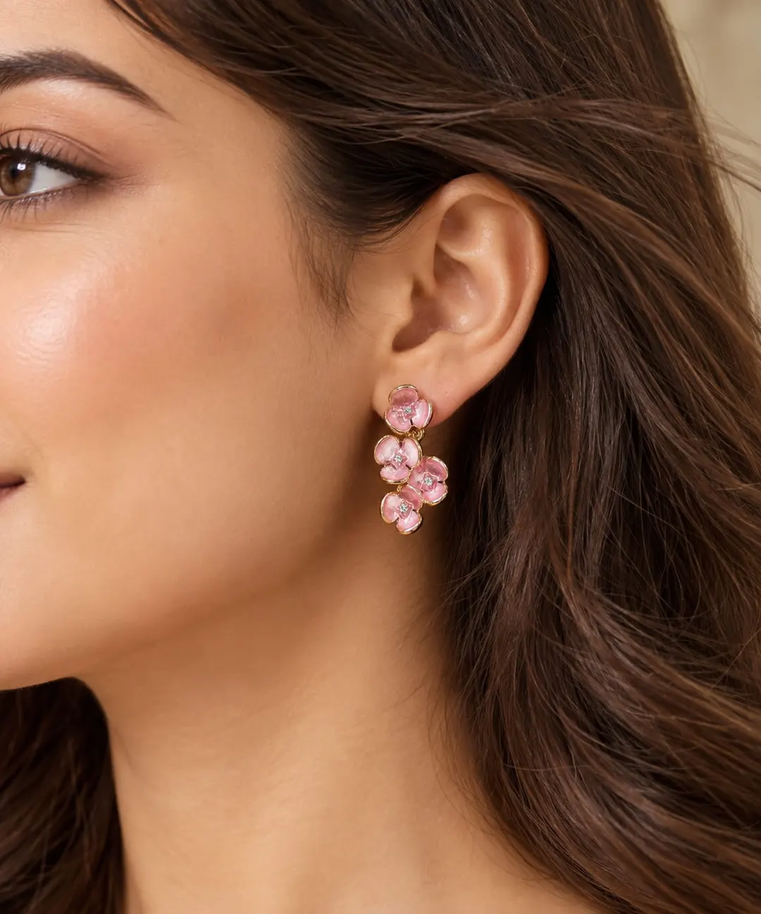 SOFT PINK BLOSSOM ENAMEL EARRING 