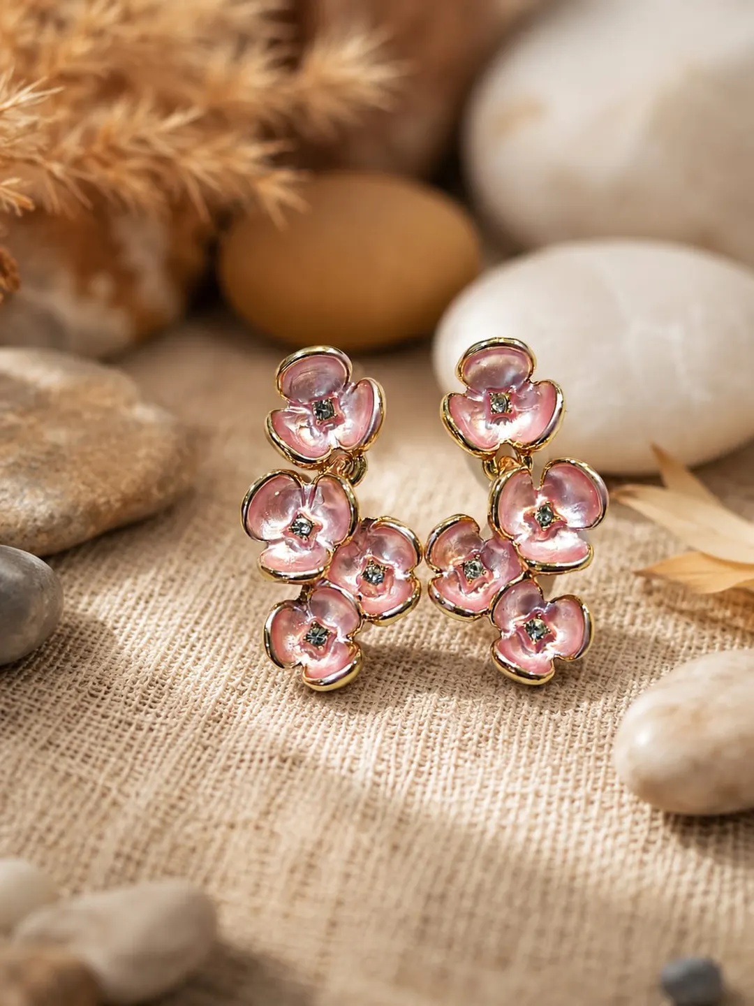 SOFT PINK BLOSSOM ENAMEL EARRING 