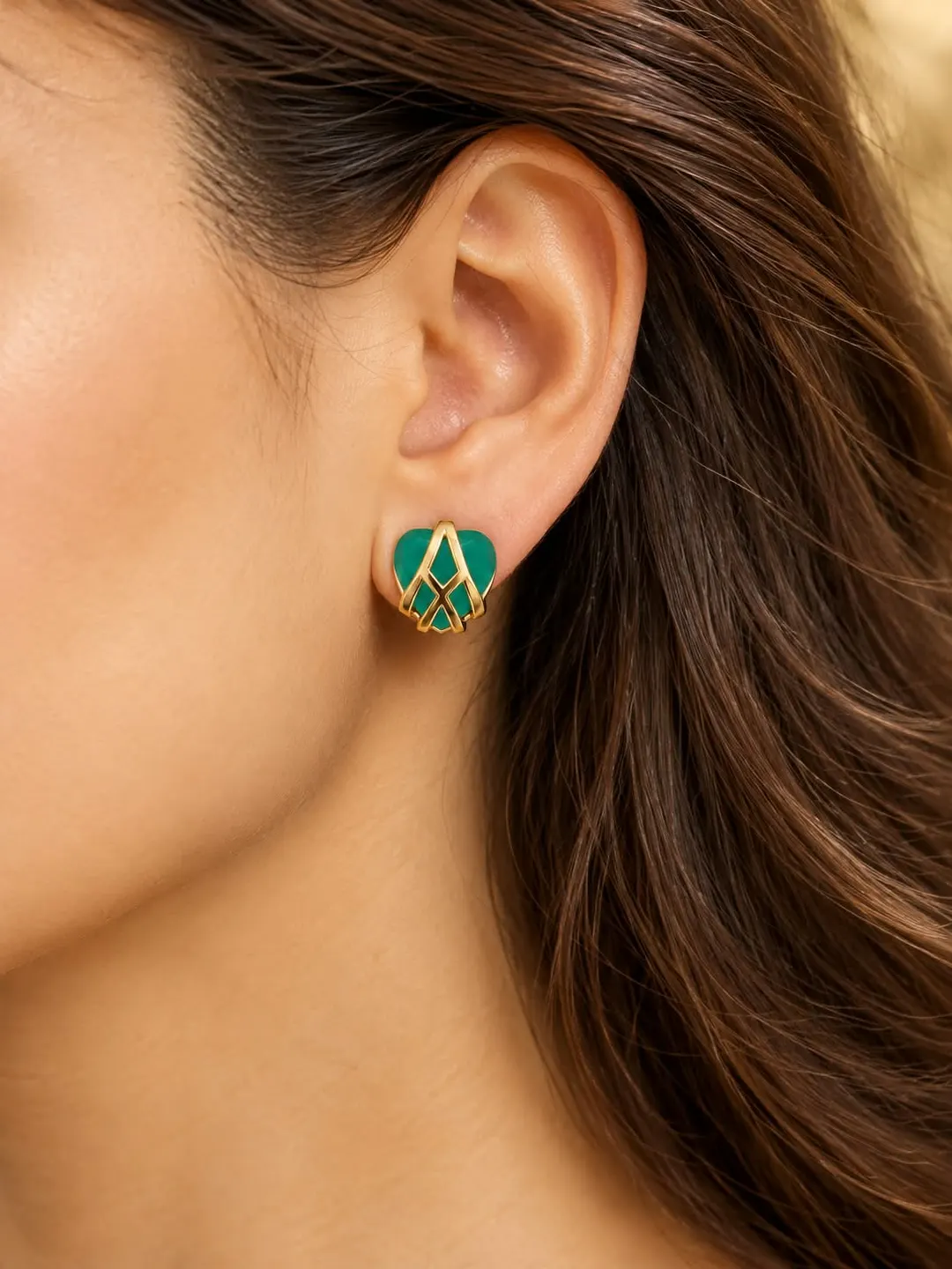 ELEGANT GEOMETRIC BLUE HEART EARRING 
