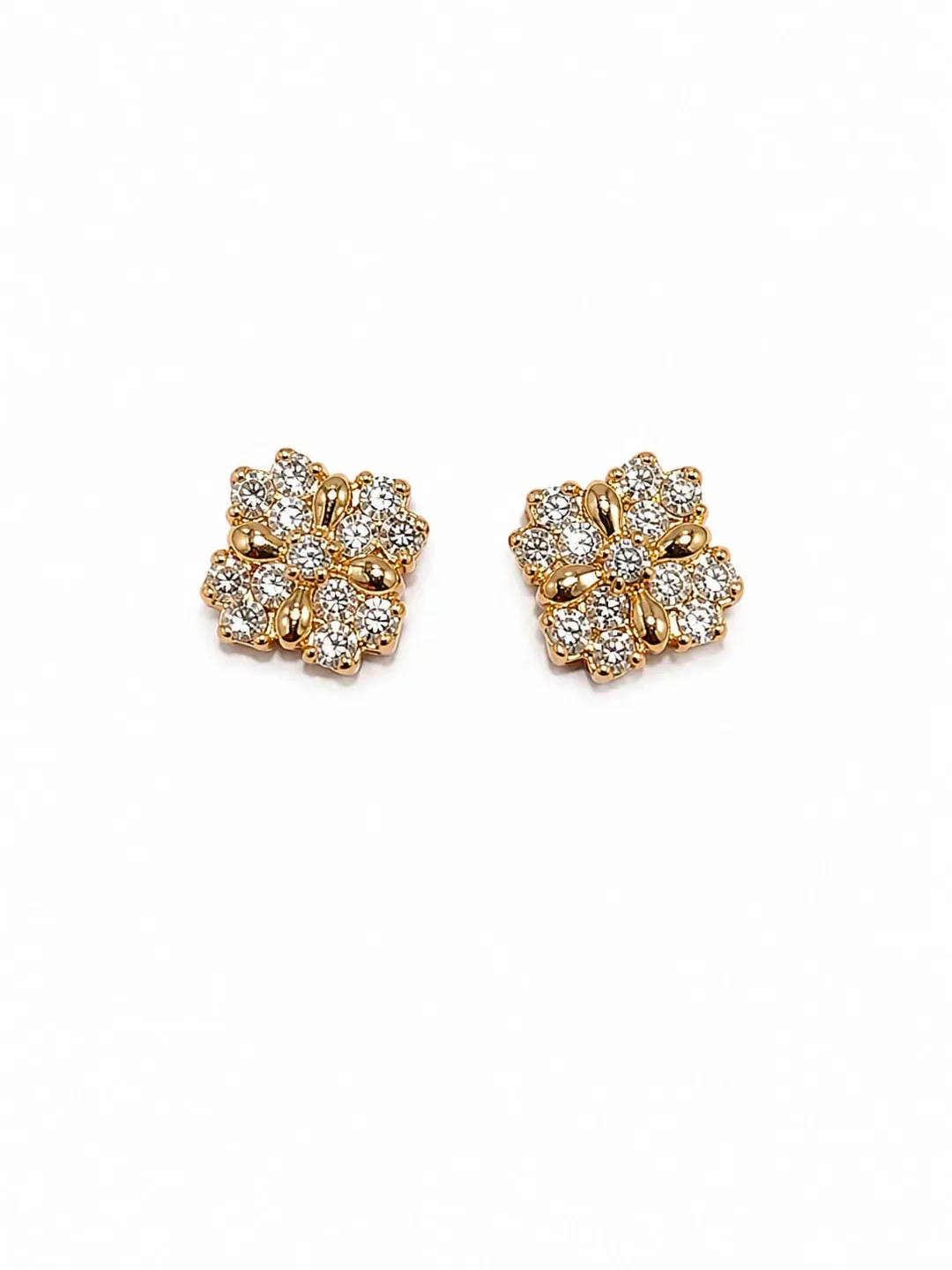GOLD TONE FOUR LEAF CLOVER STUD EARRINGS