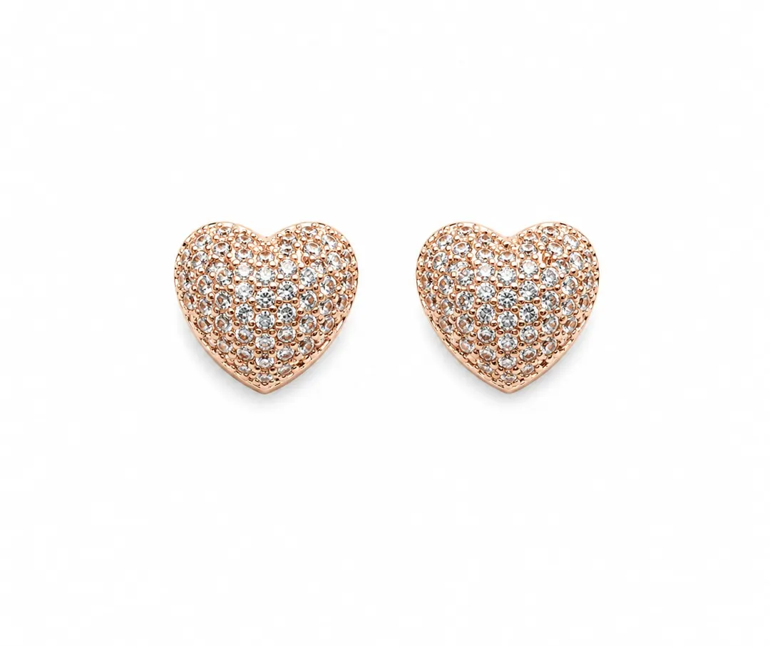 ROSE GOLD PLATED HEART EARRING WITH SPARKLING CUBIN ZIRCONIA STONE