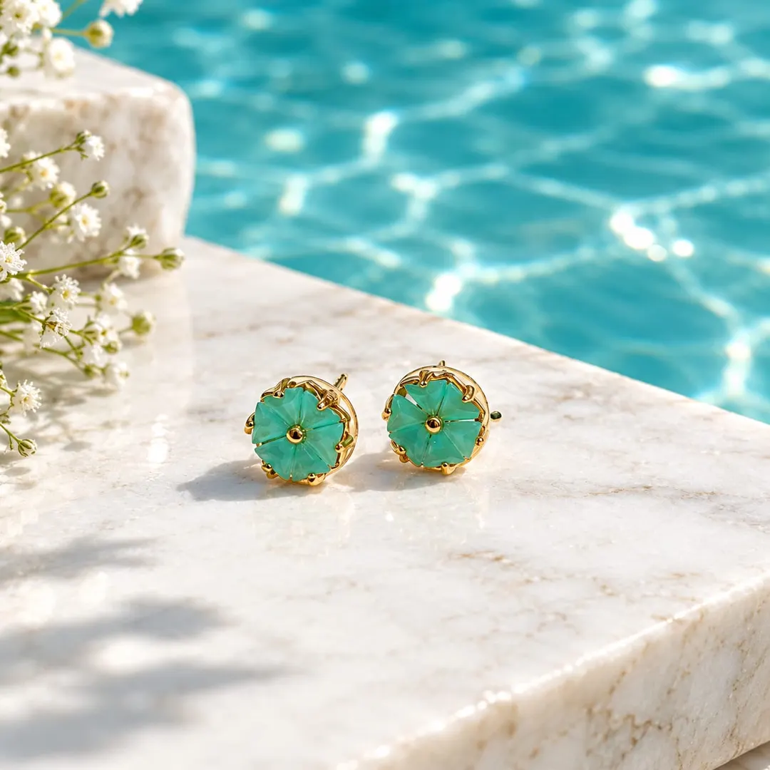 GOLD-TONE GEOMETRIC FLOWER DESIGN FASHION EARRINGS