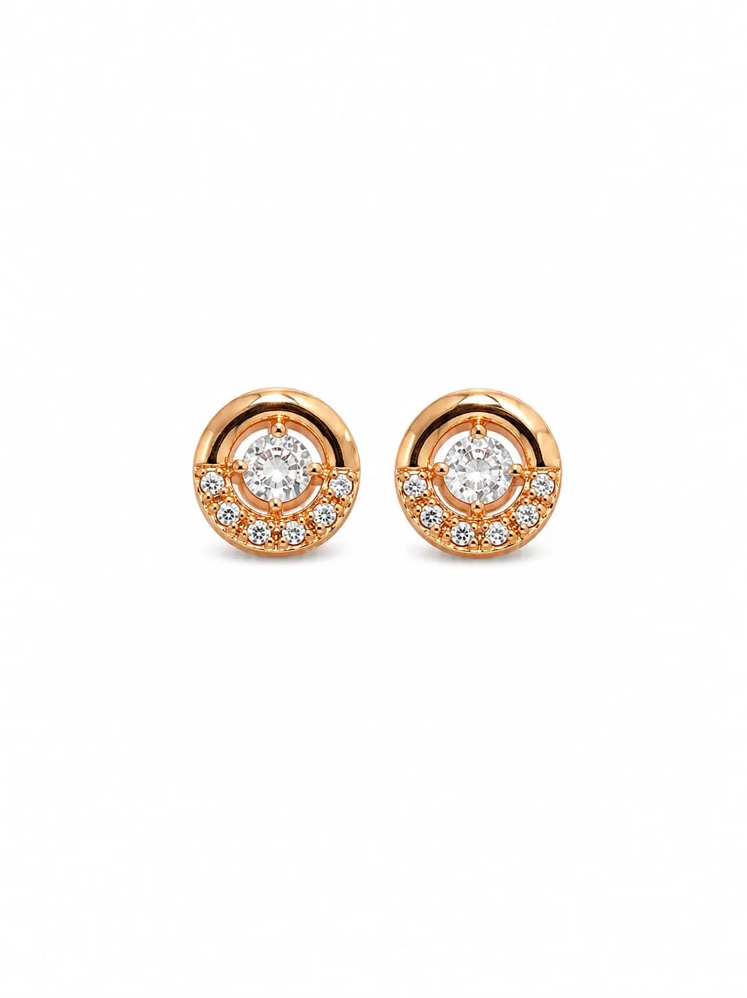 ROSE GOLD PALTED ROUND CUBIN ZIRCONIA HALO STUD EARRING