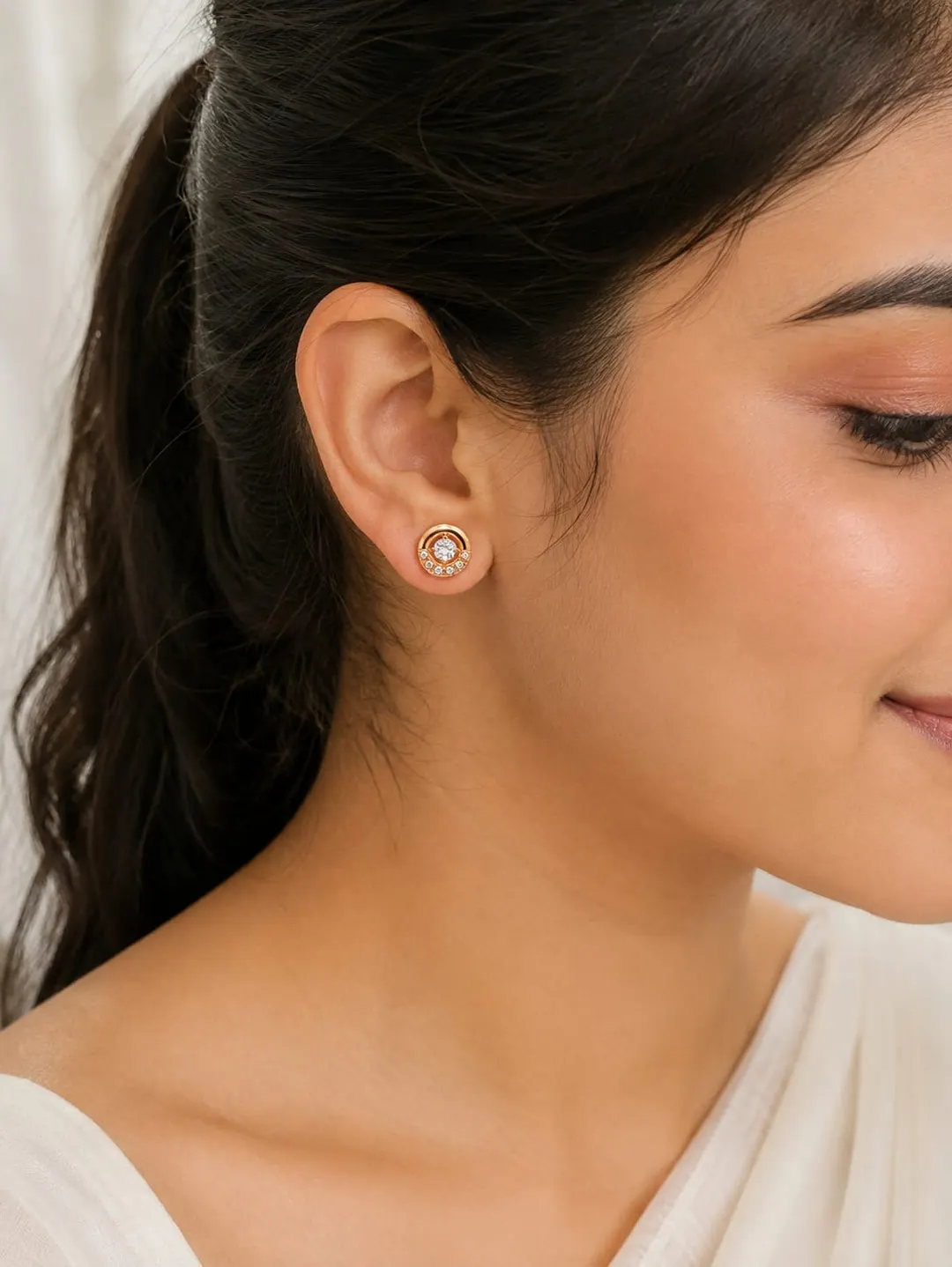 ROSE GOLD PALTED ROUND CUBIN ZIRCONIA HALO STUD EARRING 