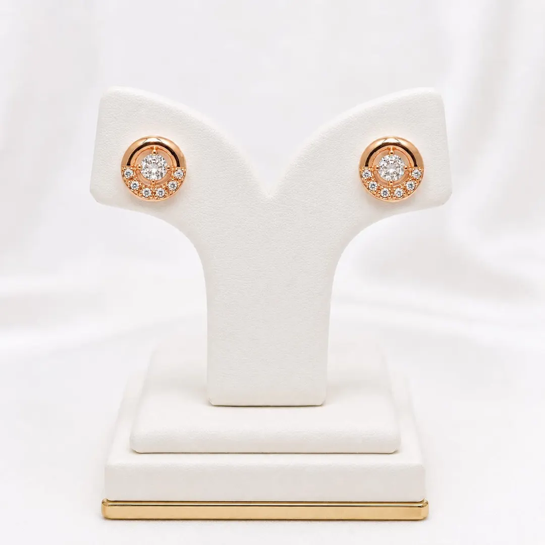ROSE GOLD PALTED ROUND CUBIN ZIRCONIA HALO STUD EARRING 