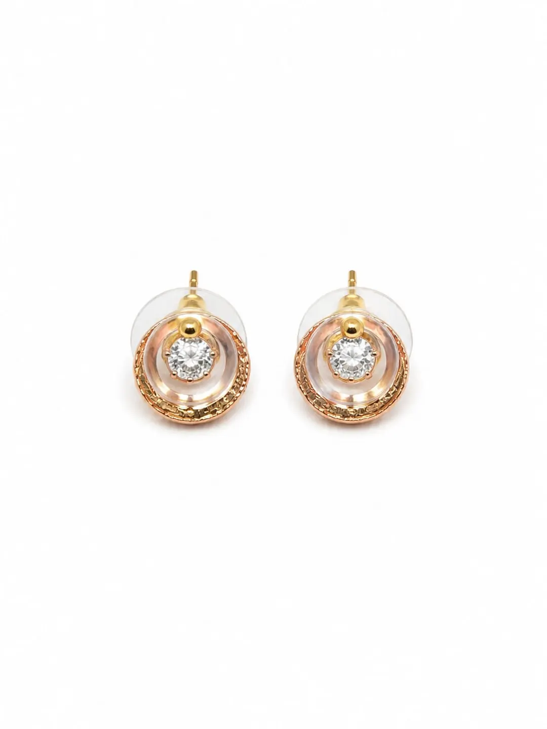 ROSE GOLD PALTED ROUND CUBIN ZIRCONIA HALO STUD EARRING 