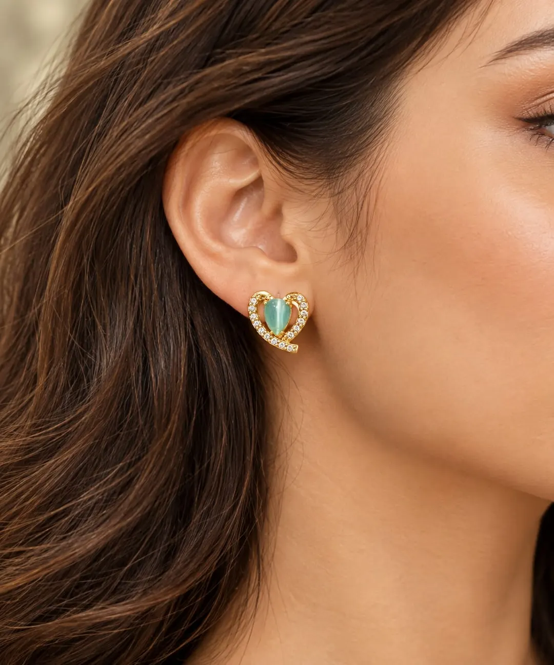 HEART SHAPED RHINESTONE EARRINGS