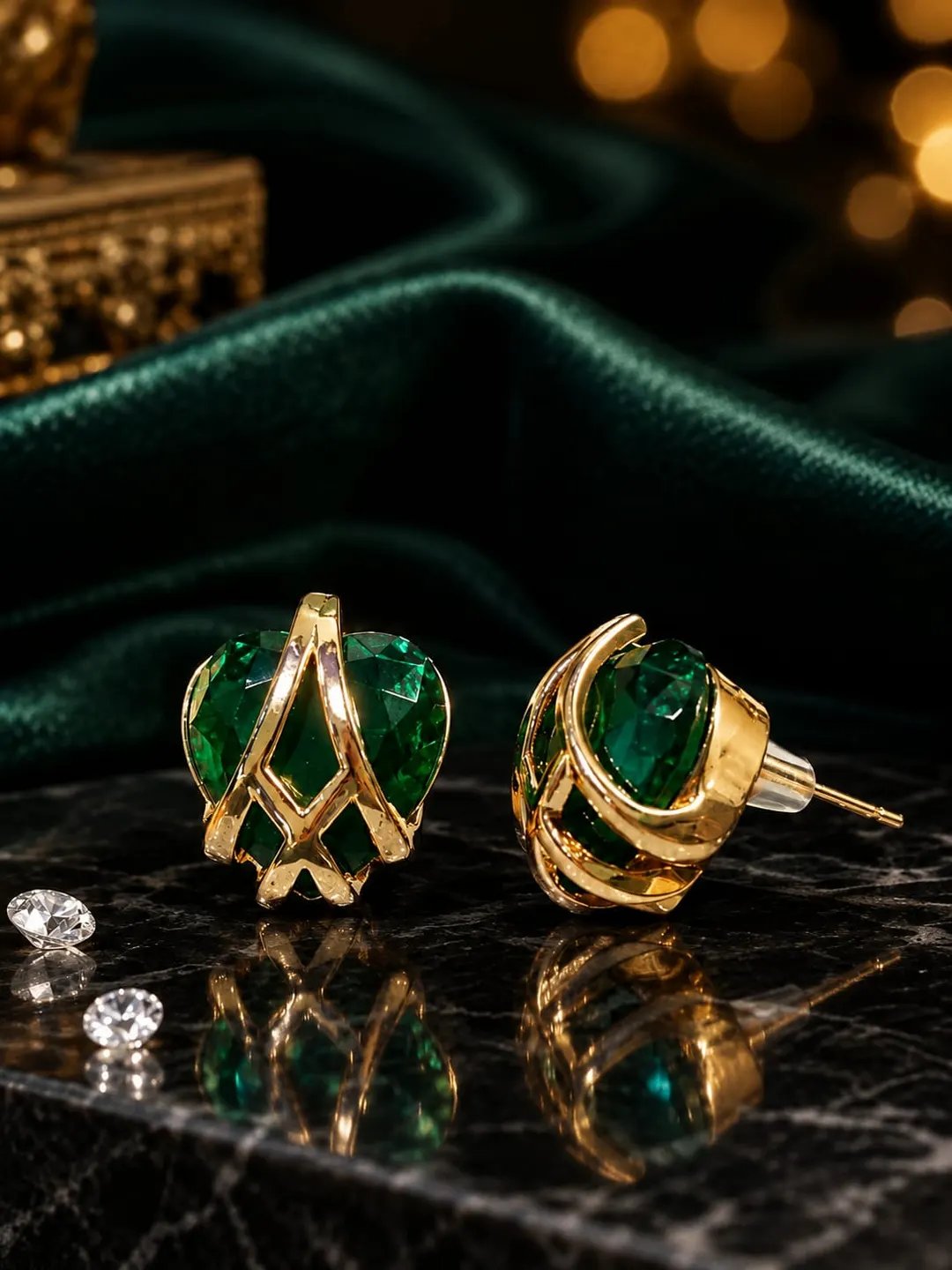VINTAGE INSPIRED HEART EARRINGS WITH GOLD PALTED
