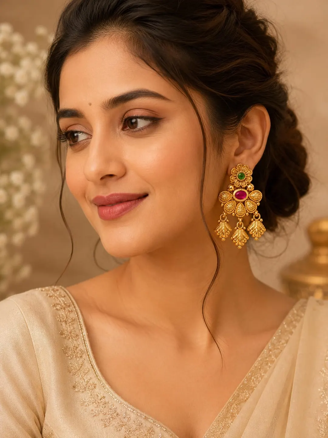 TRADITIONAL GOLD TONE CHANDELIER EARRING