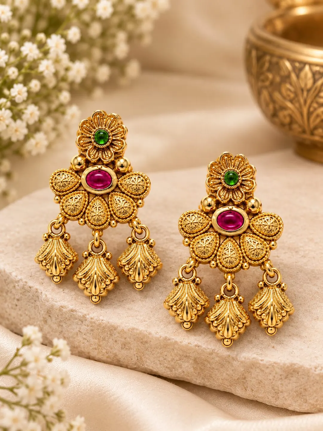 TRADITIONAL GOLD TONE CHANDELIER EARRING