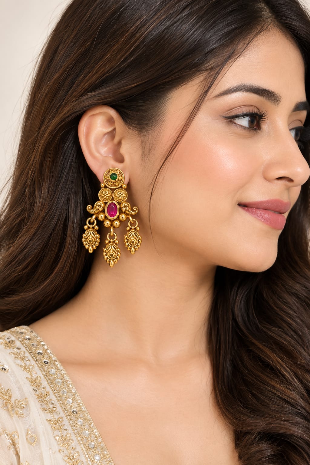 TRADITIONAL GOLD-PLATED KUNDAN JHUMKA EARRINGS
