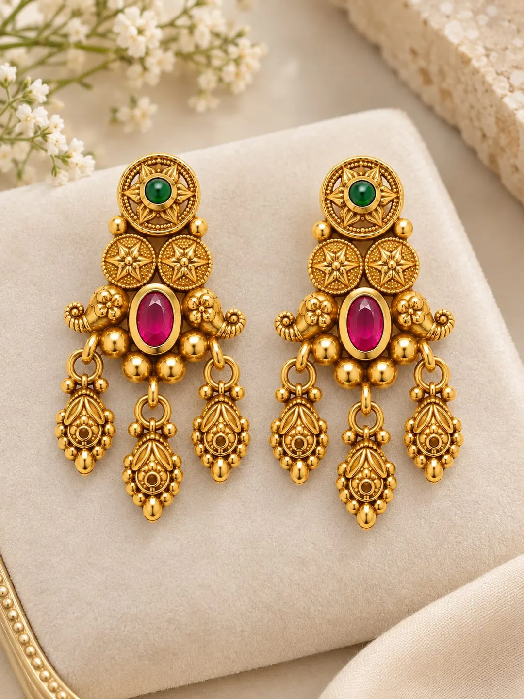 TRADITIONAL GOLD-PLATED KUNDAN JHUMKA EARRINGS