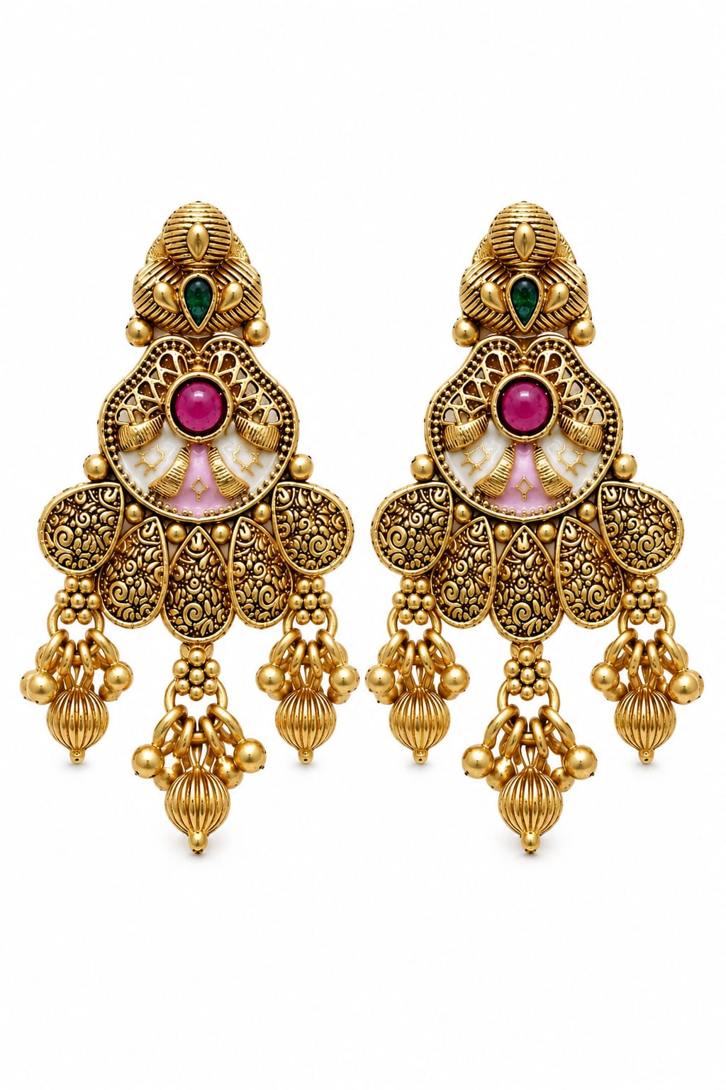 ANTIQUE GOLD PLATED FLORAL CHANDELIER EARRING
