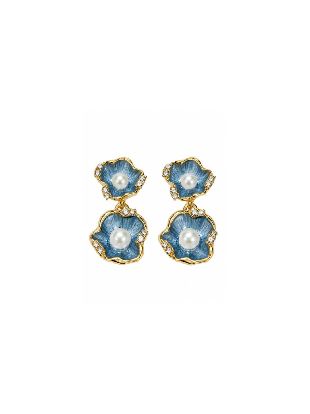 ROYAL BLUE MEENAKRI DOUBLE FLOWER DANGLE EARRINGS