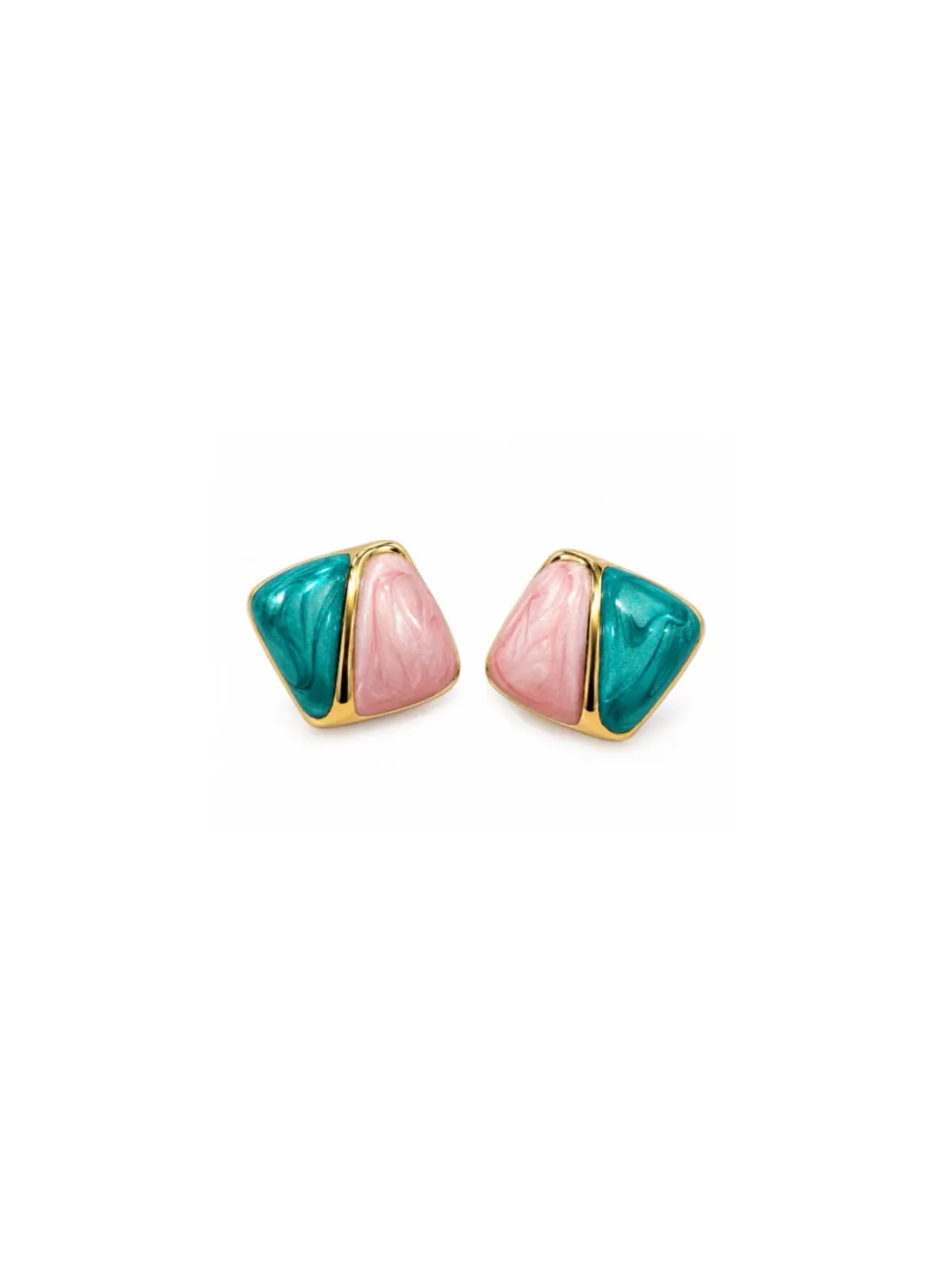 PASTEL PINK AND TEAL-BLUE ENAMEL STUD EARRINGS
