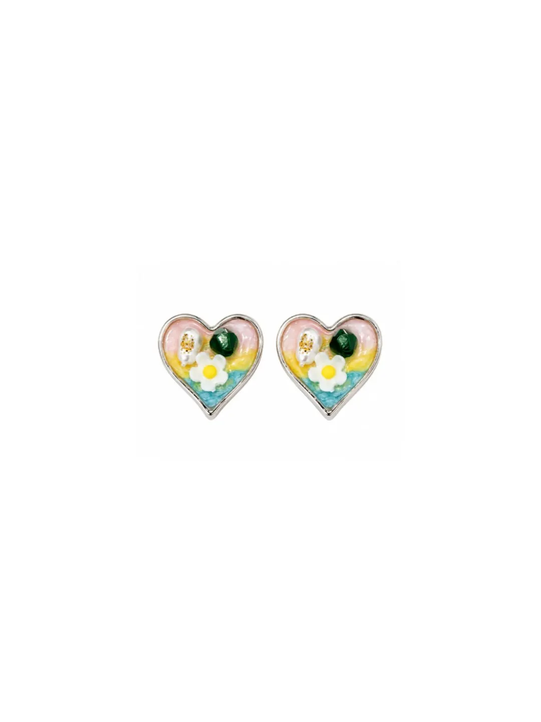 HEART-SHAPED RESIN FLOWER STUD EARRINGS