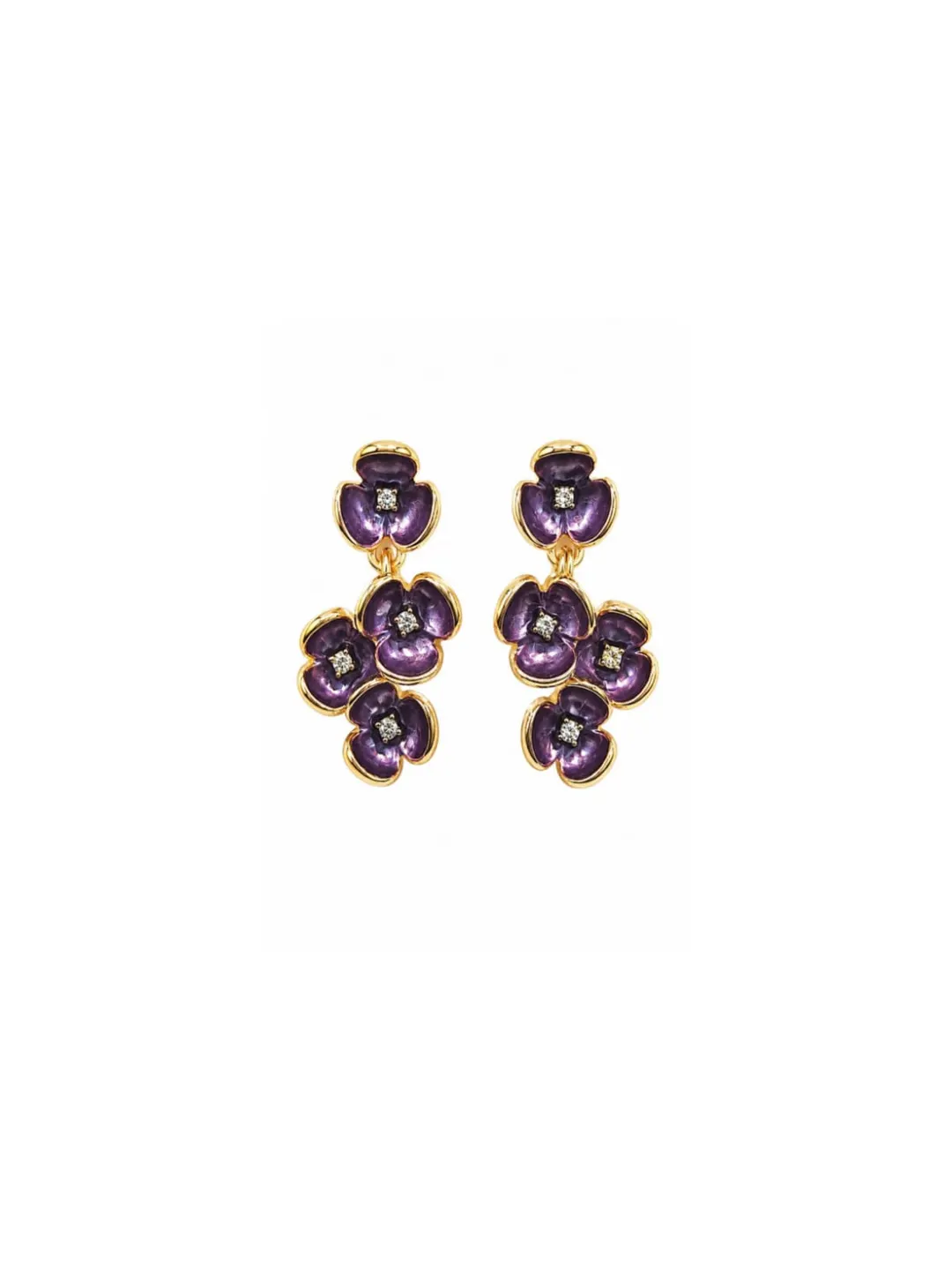 PURPLE ENAMEL FLORAL DROP EARRING WITH GOLG PALTED
