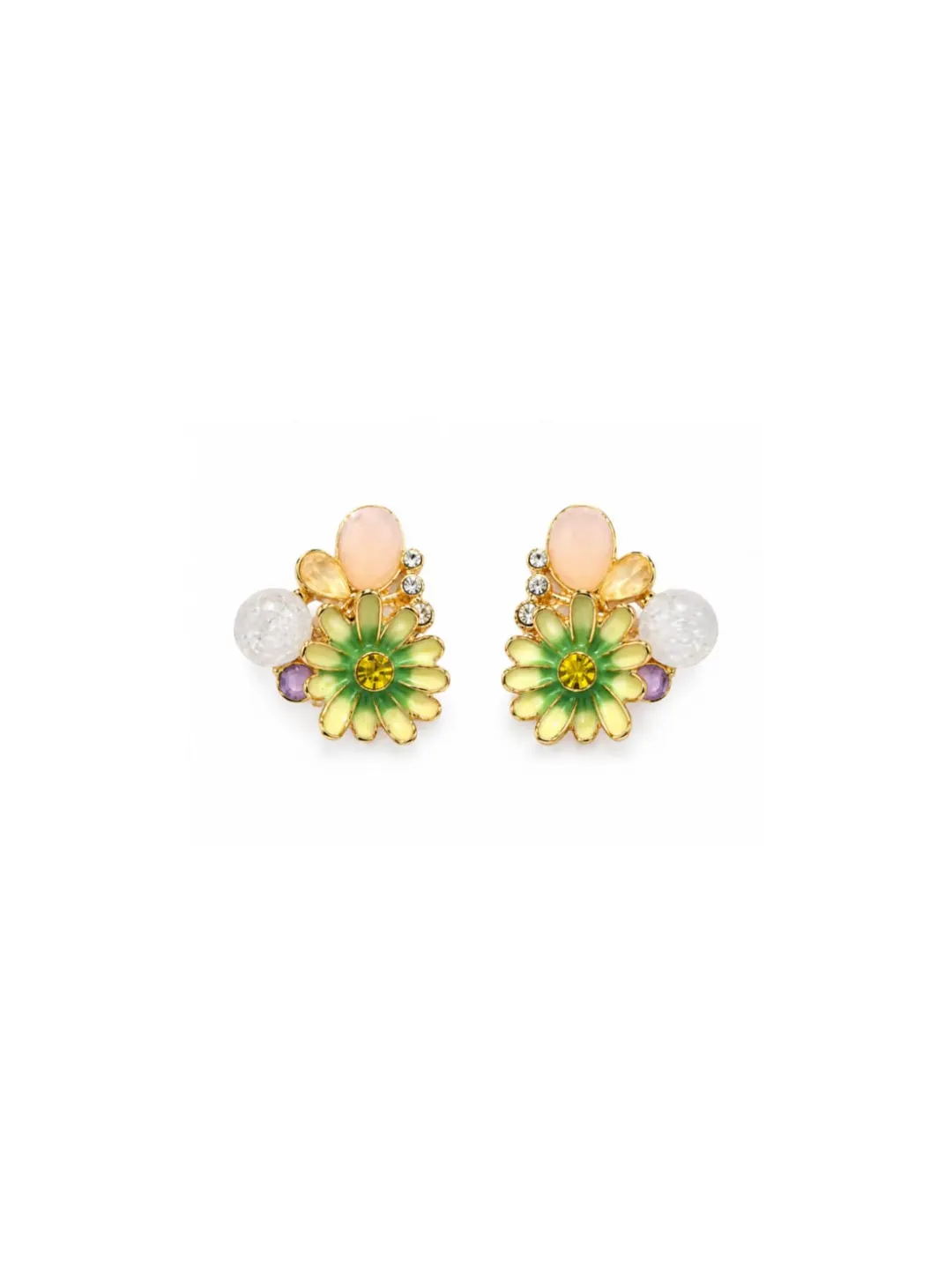 ELEGANT ENAMEL FLOWER & RHINSTONE STUD EARRINGS