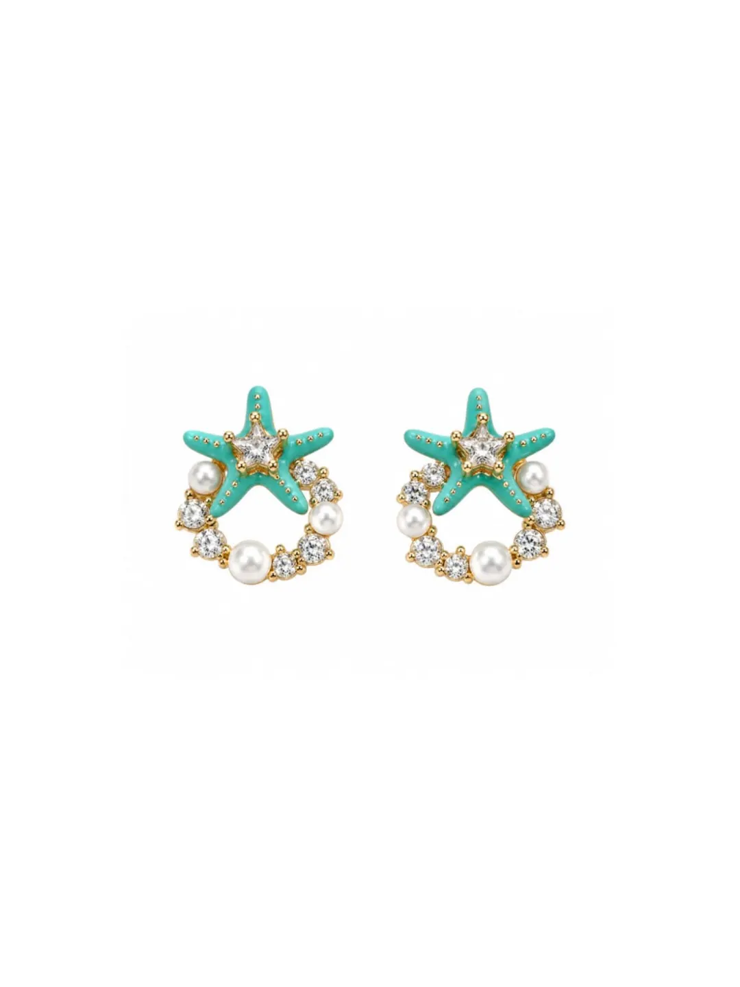 GREEN STARFISH PEARL DANGLE EARRING