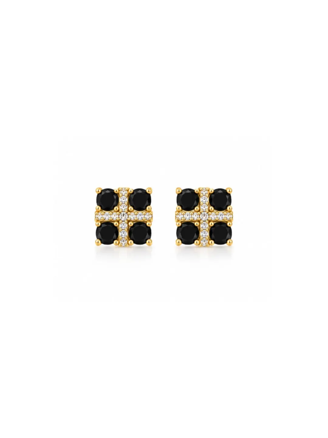 BLACK STONE GOLD-TONE SQUARE CROSS STUD EARRING