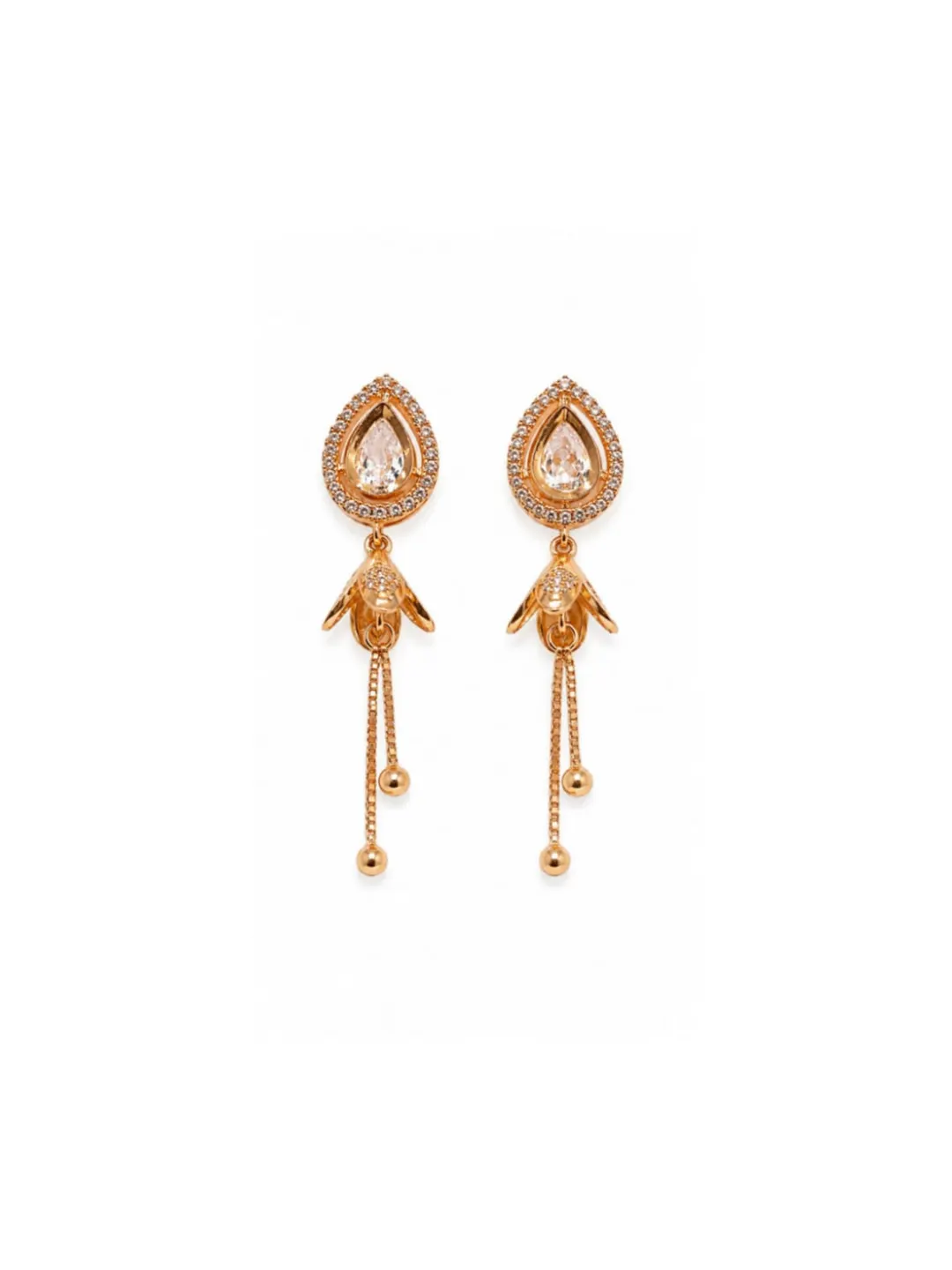 CRYSTAL TREADROP DANGLE EARRINGS WITH CHARM & CHAIN DROP