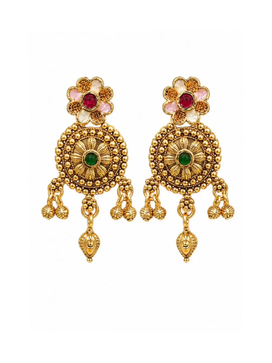 GOLD TONED TRADITIONAL CHANDELIER EARRING