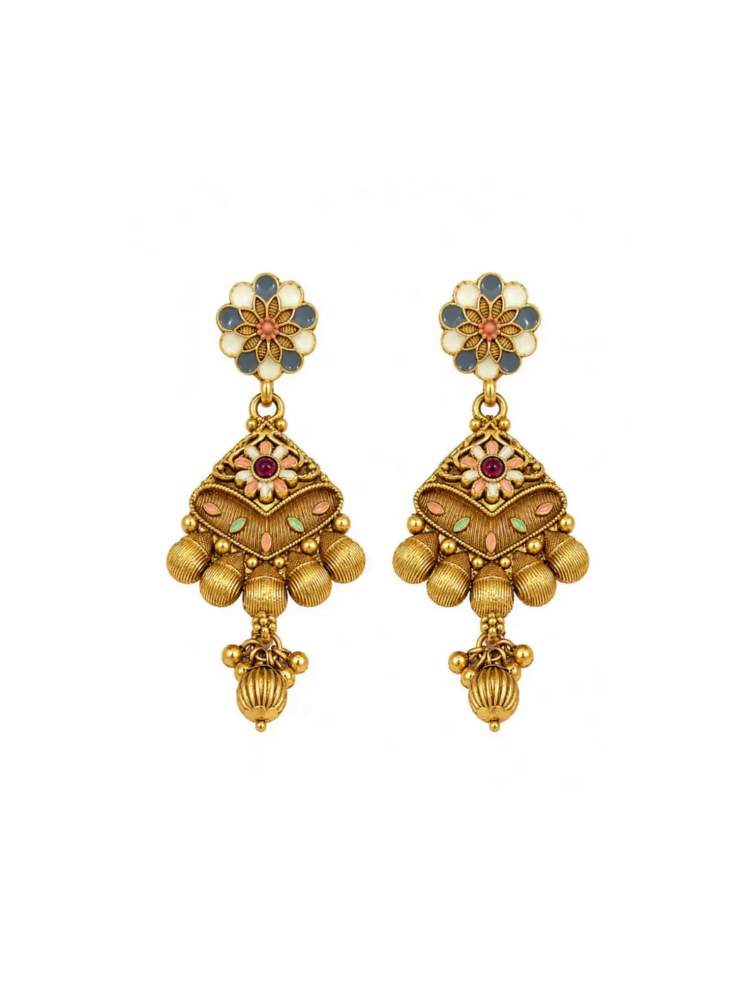 TRADITIONAL GOLD-TONED FLORAL CHANDELIER DROP EARRINGS