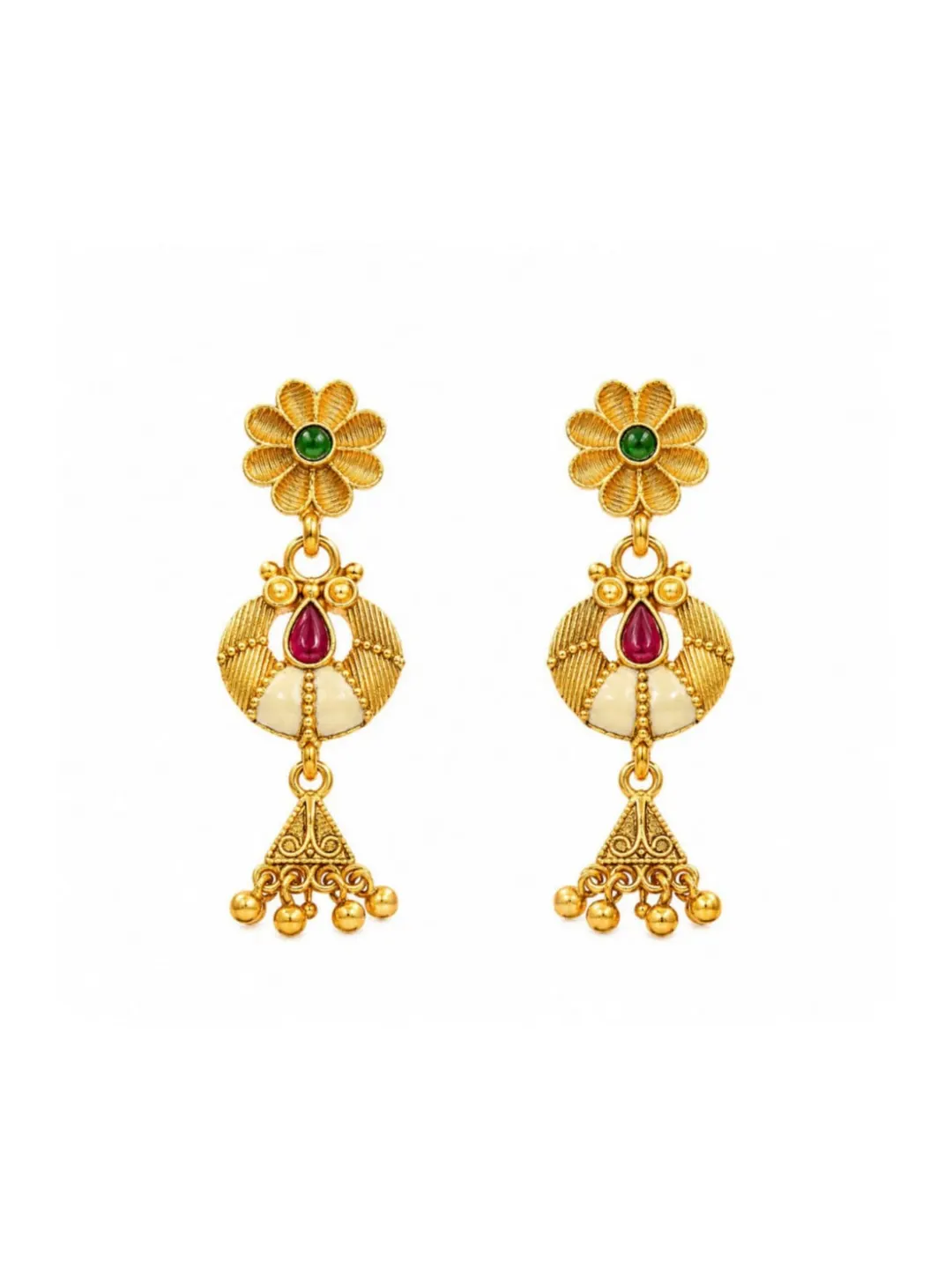 TRADITIONAL GOLD TONED FLORAL CHANDELIER DROP EARRING