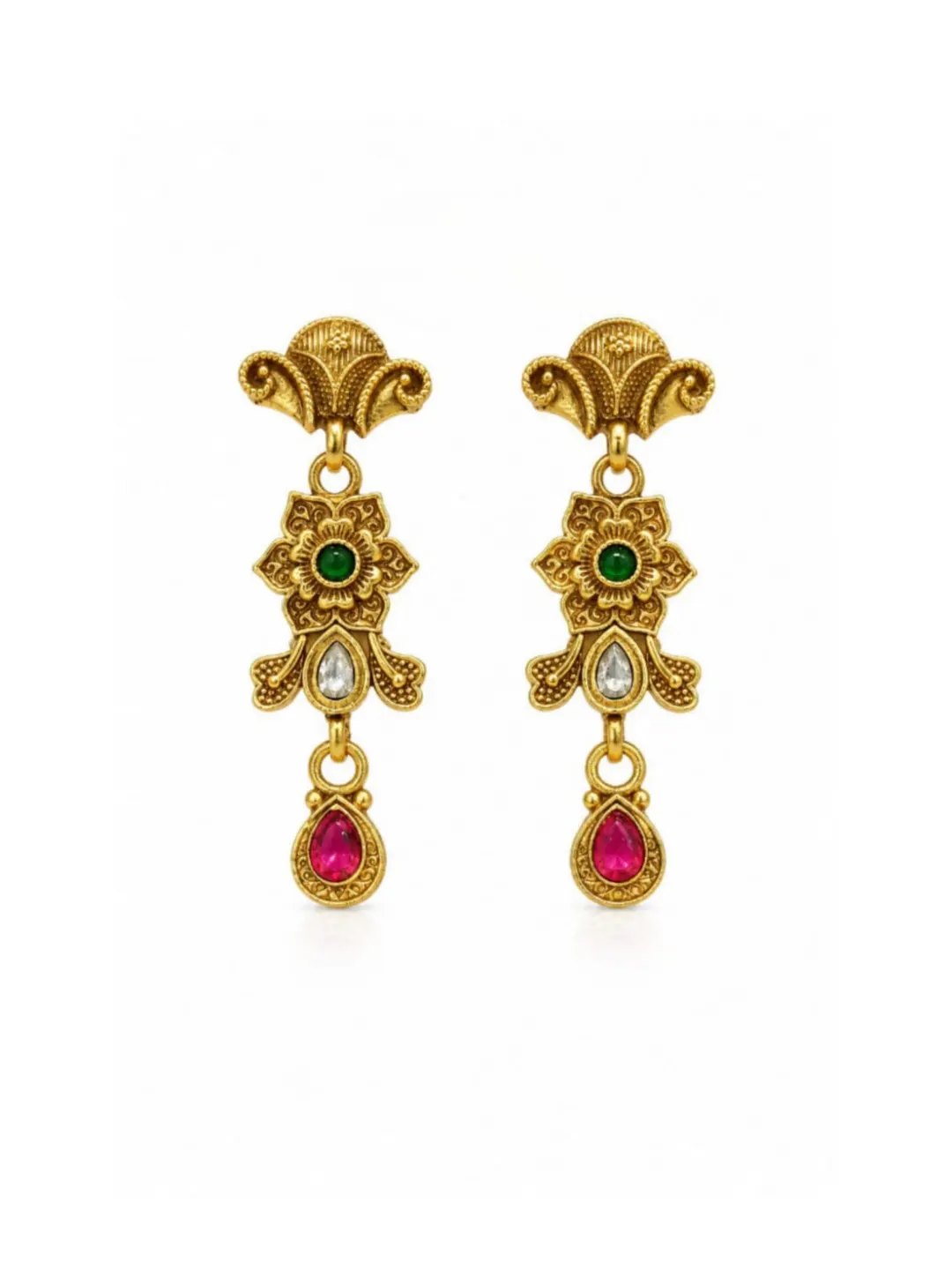 ANTIQUE GOLD TONE FLORAL DROP EARRING
