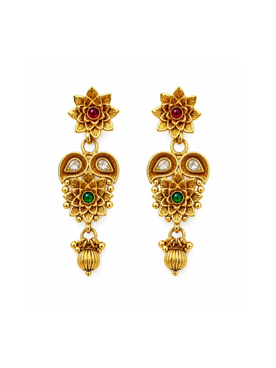 TRADITIONAL GOLD TONED FLORAL JHUMKA EARRING