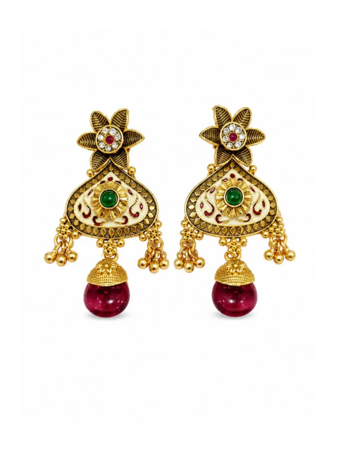 ANTIQUE GOLD TONE CHANDBALI EARRING