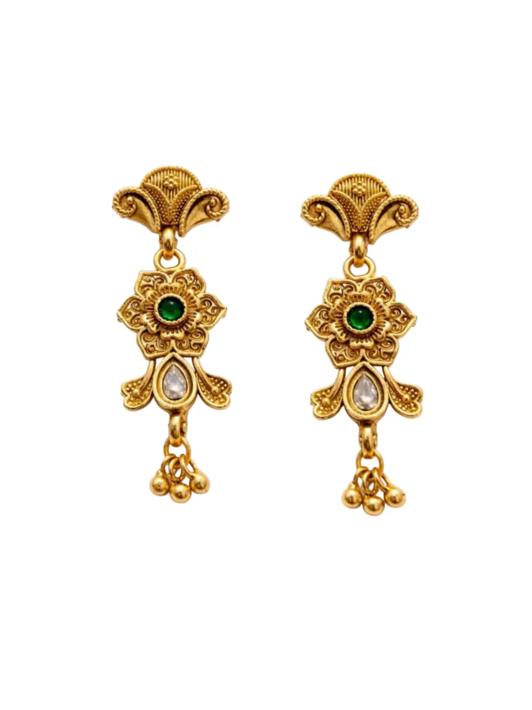 ANTIQUE GOLD TONED FLORAL DROP EARRING