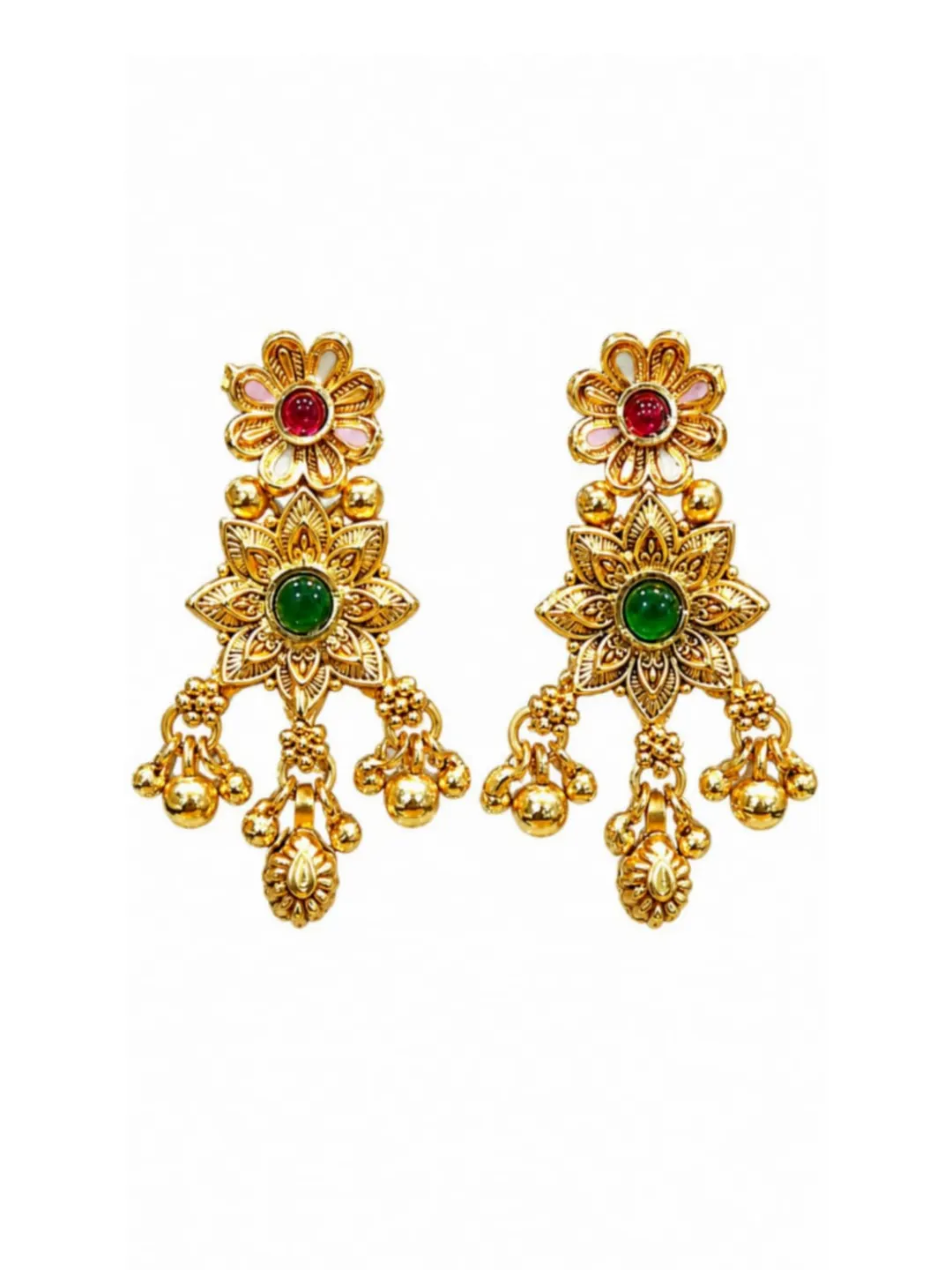 GOLD TONED FLORAL CHANDELIER EARRING