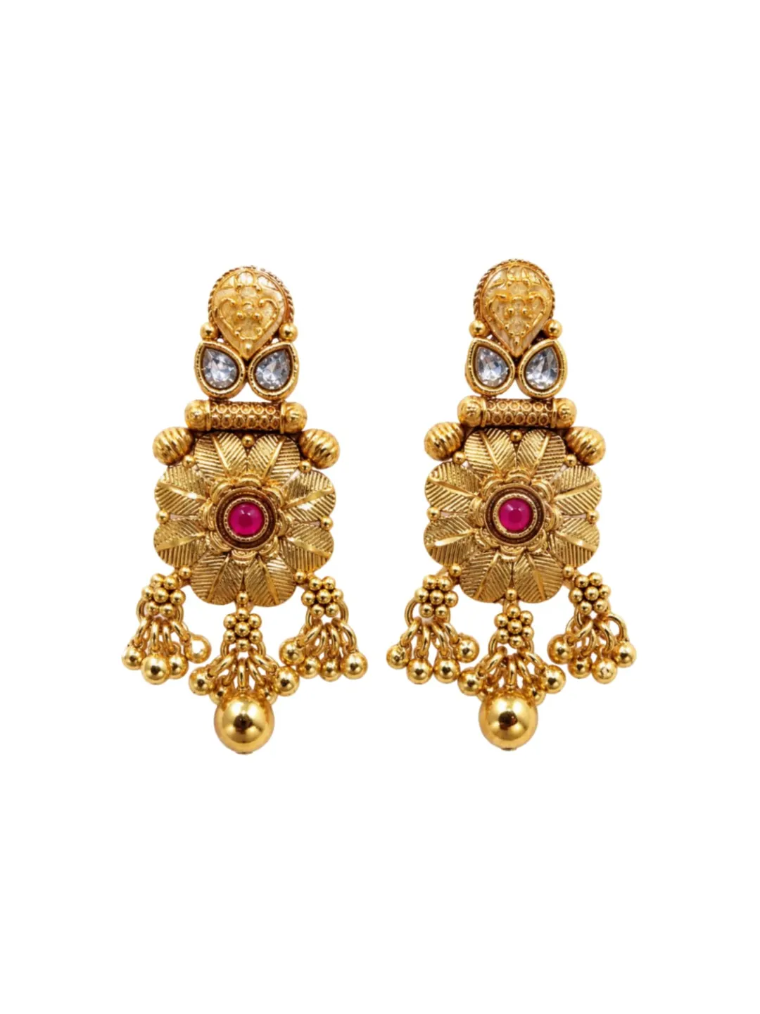 ROYAL RUBY FLORAL ANTIQUE JHUMKA