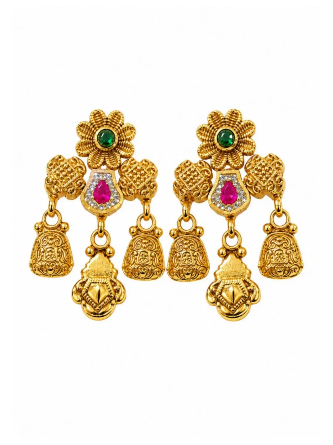 GOLD TONE FLORAL CHANDELIER EARRING