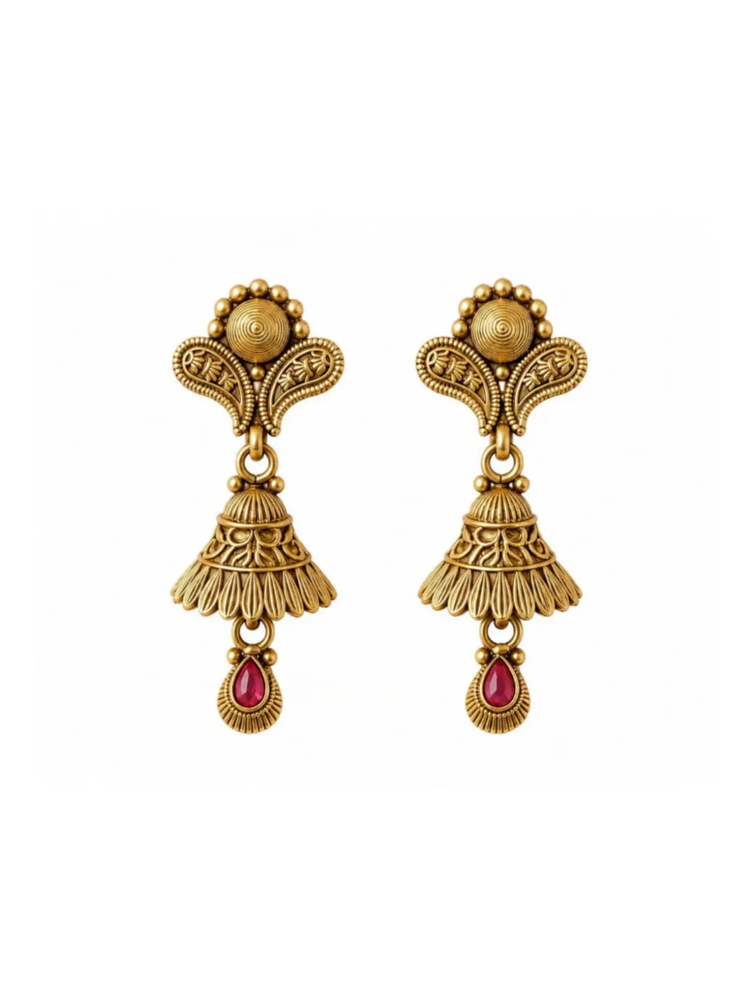 GOLD-TONE FLORAL FILIGREE PINK TEARDROP DROP