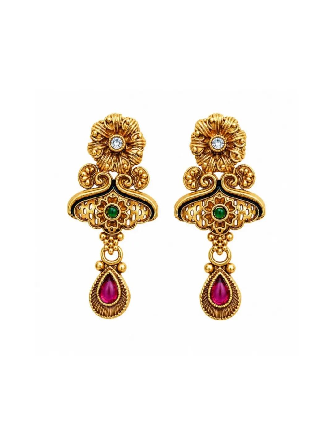 ANTIQUE GOLD TONE TRADITIONAL CHANDELIER DROP EARRING