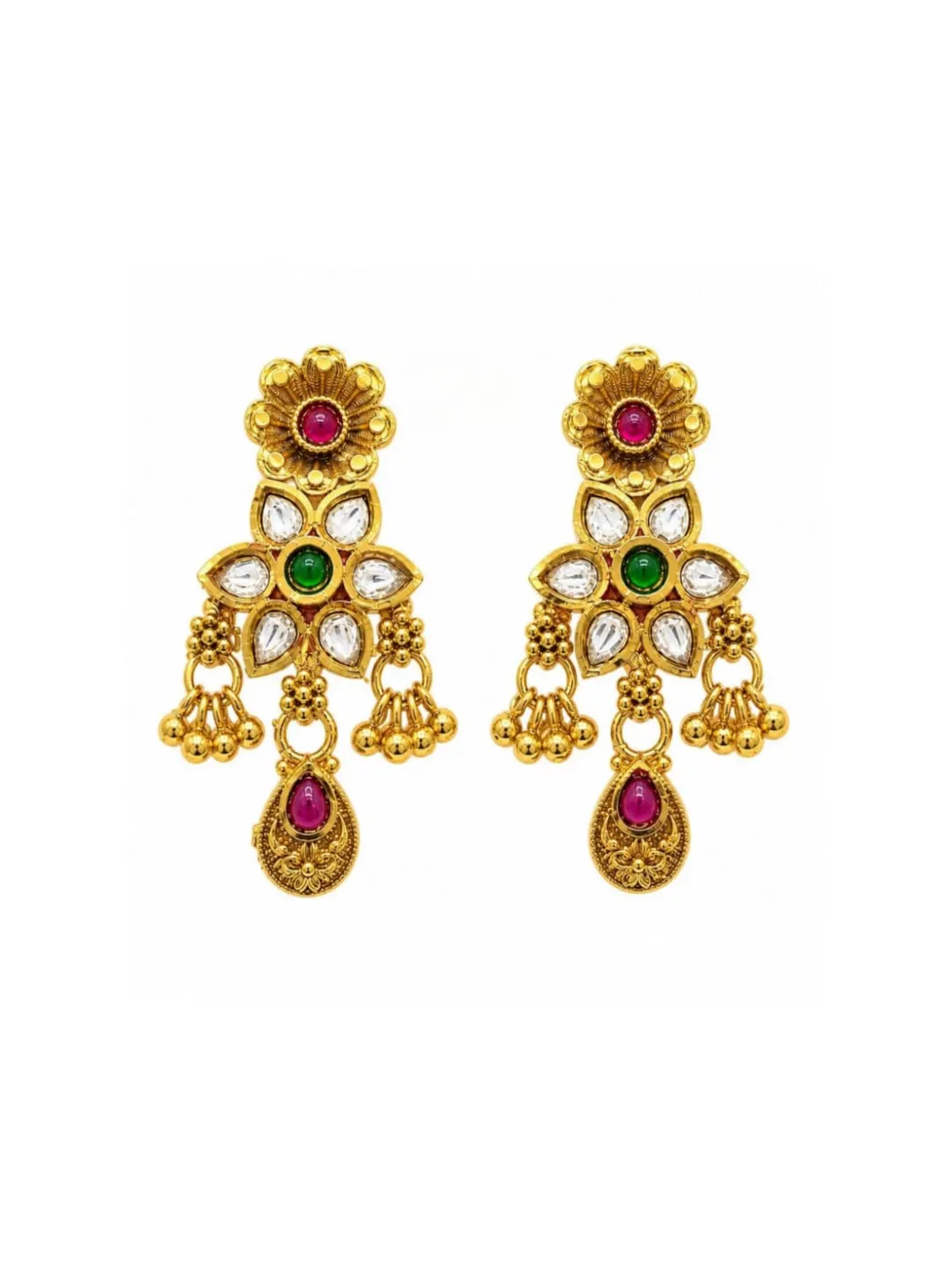 TRADITIONAL GOLD TONE KUNDAN CHANDELIER EARRING