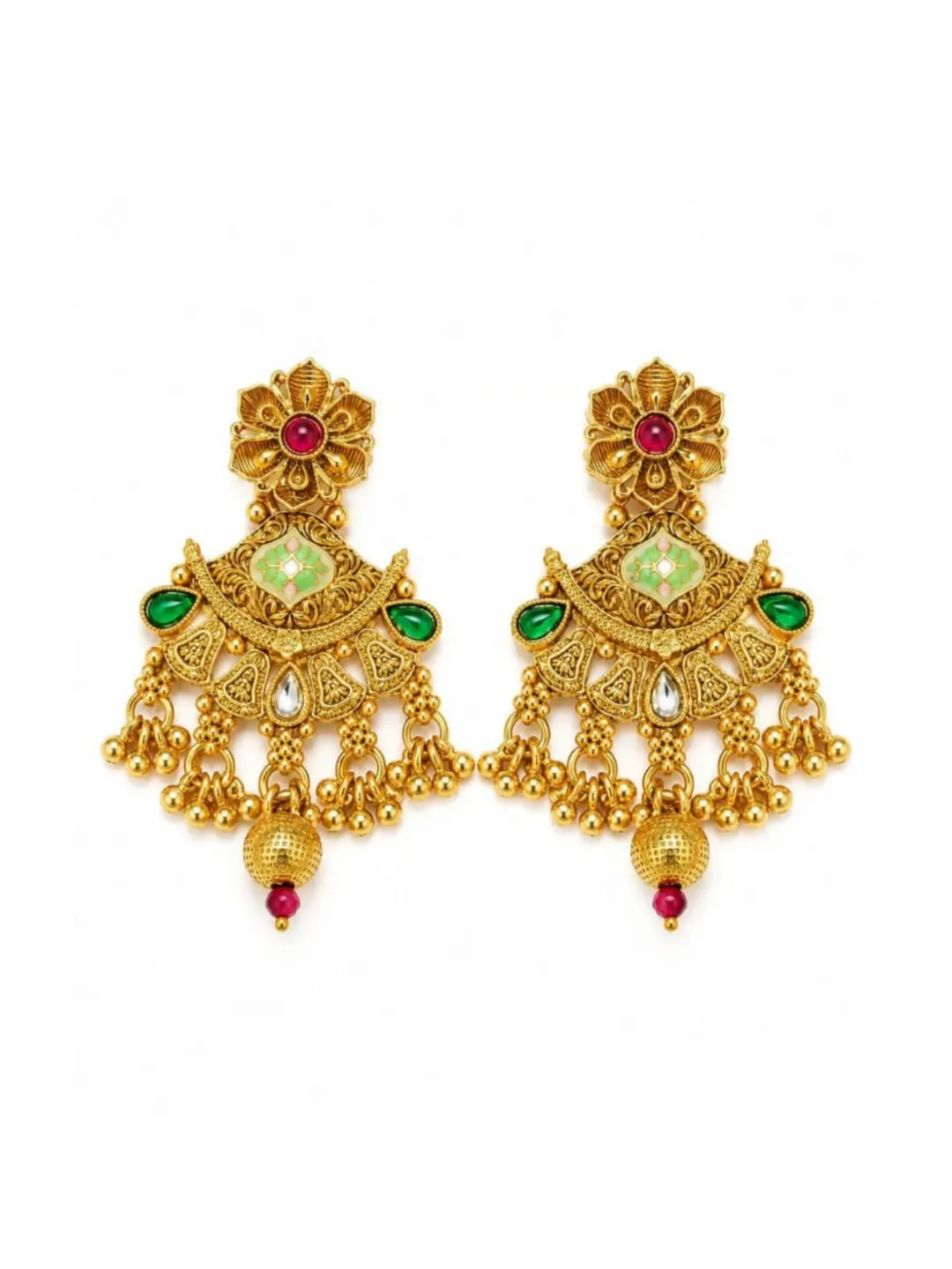 ANTIQUE GOLD PLATED EARRING WITH MINAKARI & GUNGROO