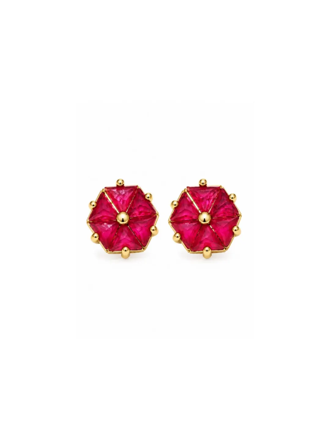 PINK FLORAL STONE STUD EARRINGS