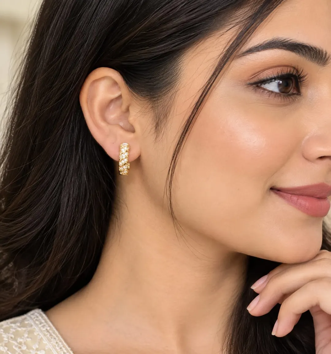 CLASSIC GOLD-TONE CZ HUGGIE EARRINGS